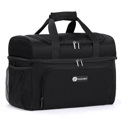 Packaway Koeltas 20L - Lunchtas - Inclusief 4 Koelelementen - Dubbel Compartiment - 4-Laags Geïsoleerd - Waterafstotend - Signature Black
