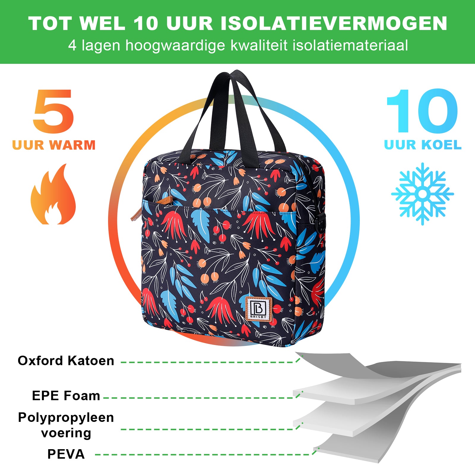 Koeltas 7L night flower - Lunchtas - 4-laags geïsoleerd - 2 gratis koelelementen - incl. schouderband