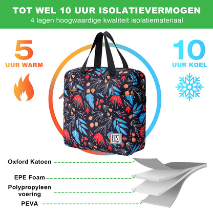 Koeltas 7L night flower - Lunchtas - 4-laags geïsoleerd - 2 gratis koelelementen - incl. schouderband