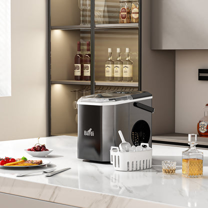 Bardi 1.3L Deluxe IJsblokjesmachine Square – IJsblokmaker Inclusief Luxe Thermosbeker en IJsschep – 9 Blokjes in 8 Minuten – RVS