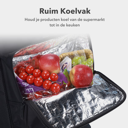 Boodschappentrolley deluxe 60L zwart - koelvak - boodschappenwagen - steekwagenfunctie - verstelbaar handvat