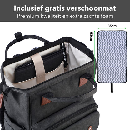 Stayopen diaper bag dark gray - nursing bag - stay-open frame - USB charging function - incl. buggy mounting and changing mat