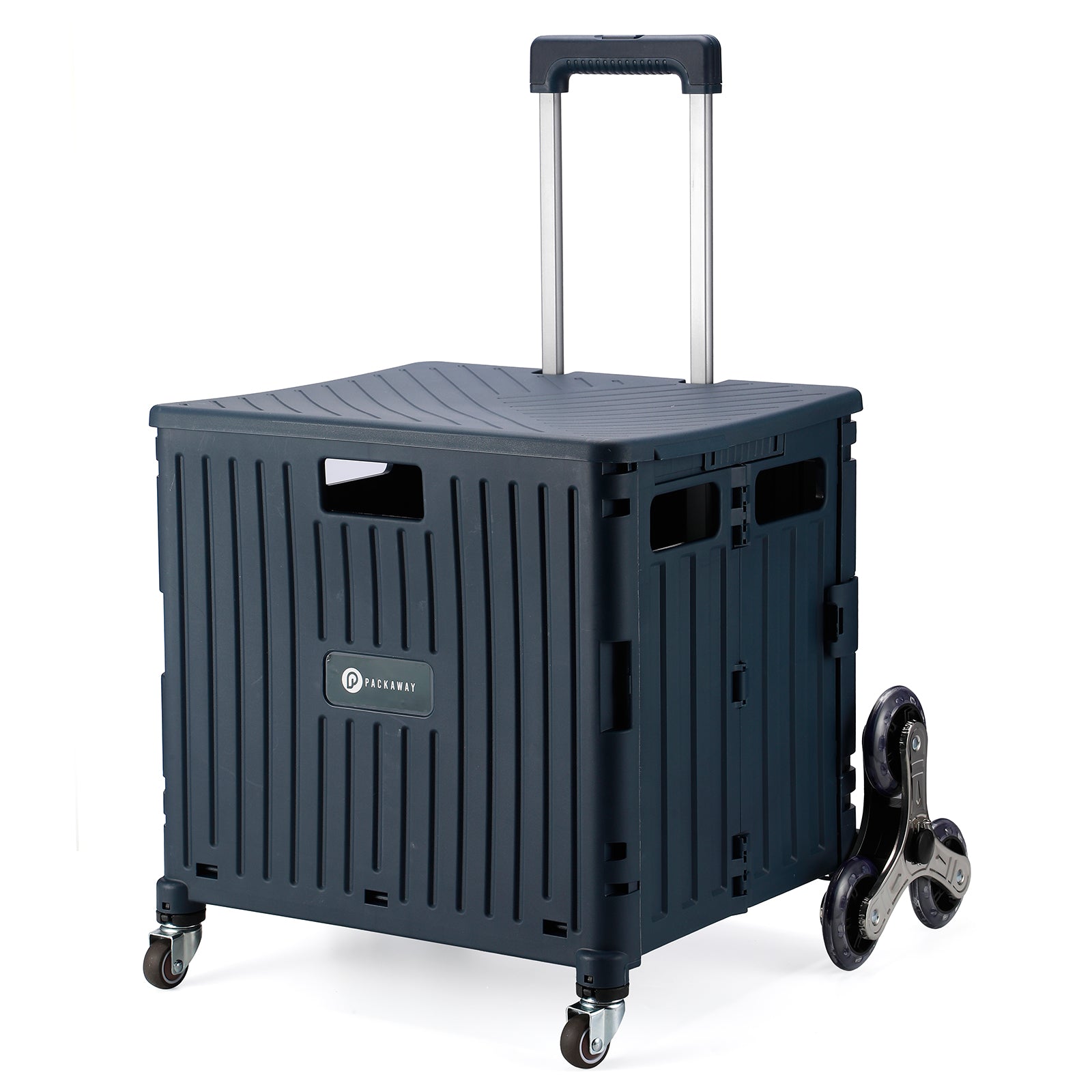 Packaway Boodschappentrolley krat XL 50L blauw - incl. trapwielen, deksel