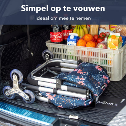 Packaway Boodschappentrolley met Trapwielen 40 Liter - Opvouwbare Boodschappenwagen met ruim Koelvak - Japanese Flower