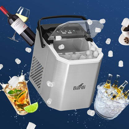 Bardi 1.3L Deluxe IJsblokjesmachine Square – IJsblokmaker Inclusief Luxe Thermosbeker en IJsschep – 9 Blokjes in 8 Minuten – GUNMETAL RVS