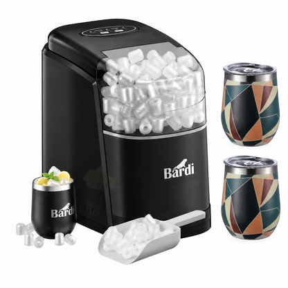 Bardi IJsblokjesmachine set 1,6L zwart - incl. 3 thermoscups abstract colours en ijsschep