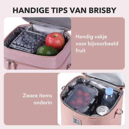 Brisby Koeltas 12 Liter – Lunchtas voor Werk & Onderweg – 2 Geïsoleerde Vakken – Inclusief 2 Koelelementen – Tot 10 Uur Koel- Soft Pink