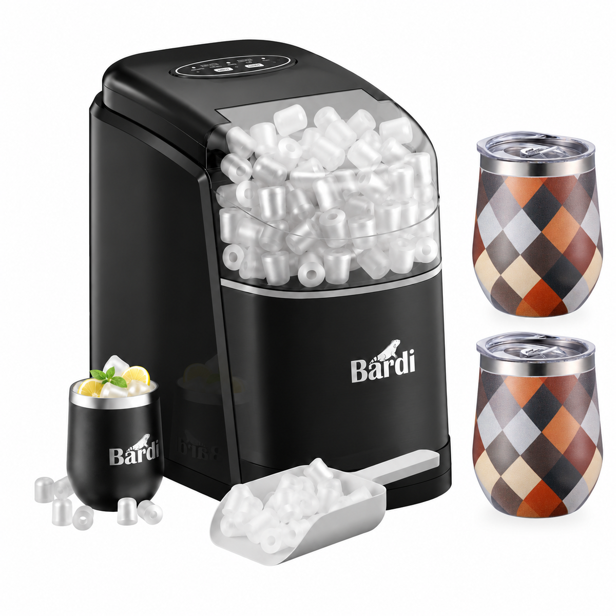 Bardi IJsblokjesmachine set 1,6L zwart - incl. 3 thermoscups blok en ijsschep