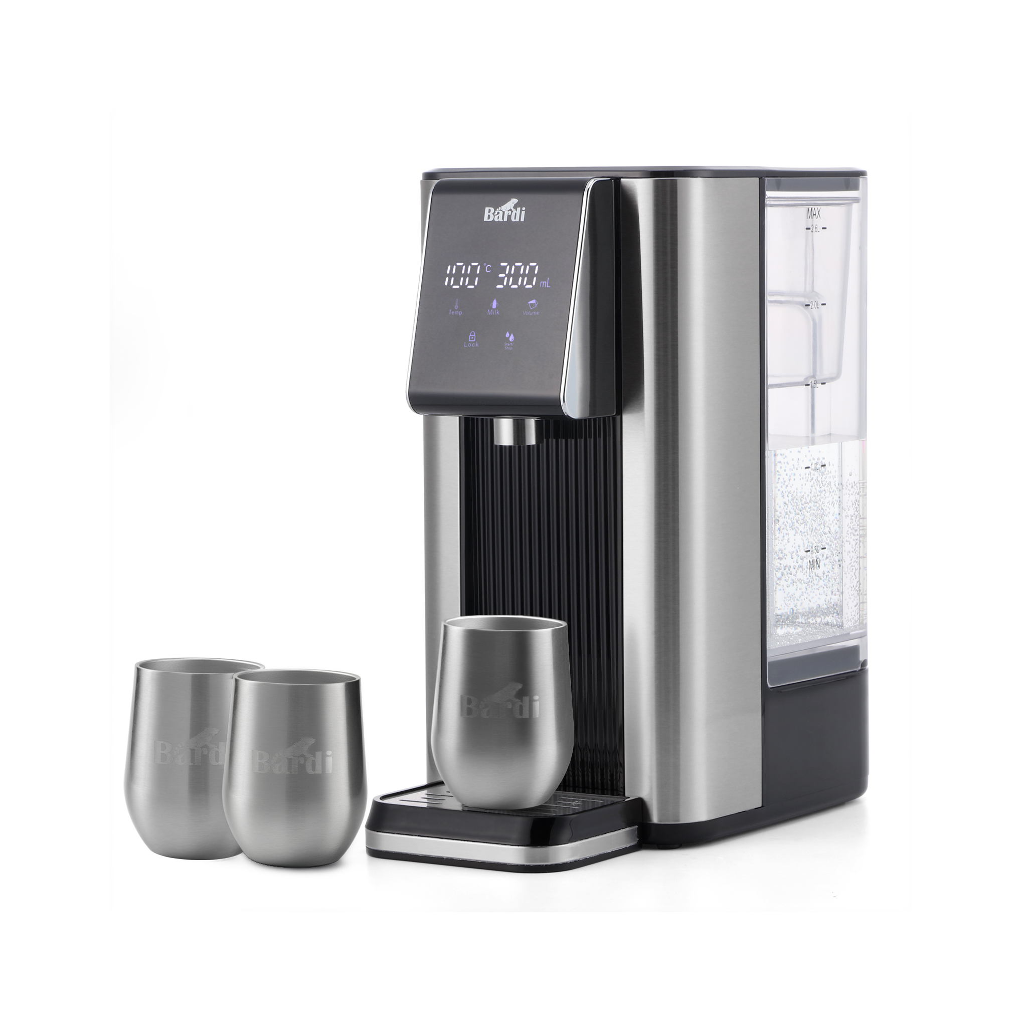 Bardi Heetwaterdispenser 2,6L set - incl. 3 thermoscups + onderzetter - instant-heating - 6 temperatuurstanden