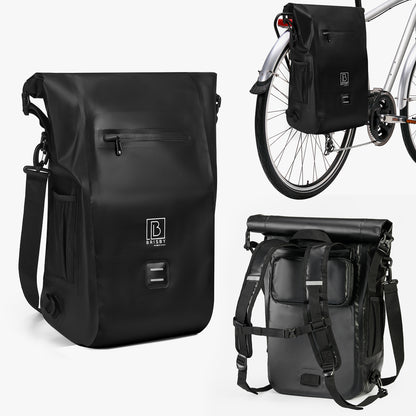 3 in 1 waterdichte rolltop fietstas 20-26L zwart - reflecterend - hoge zichtbaarheid - fietstas - rugtas - schoudertas