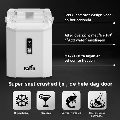 Bardi 1.1L - Nugget IJsblokjesmachine Square - Crushed Ice Maker met IJsschep - 15kg/24 uur - Ijsblokjesmaker - Met Luxe Thermosbeker - WIT met citruspers rvs
