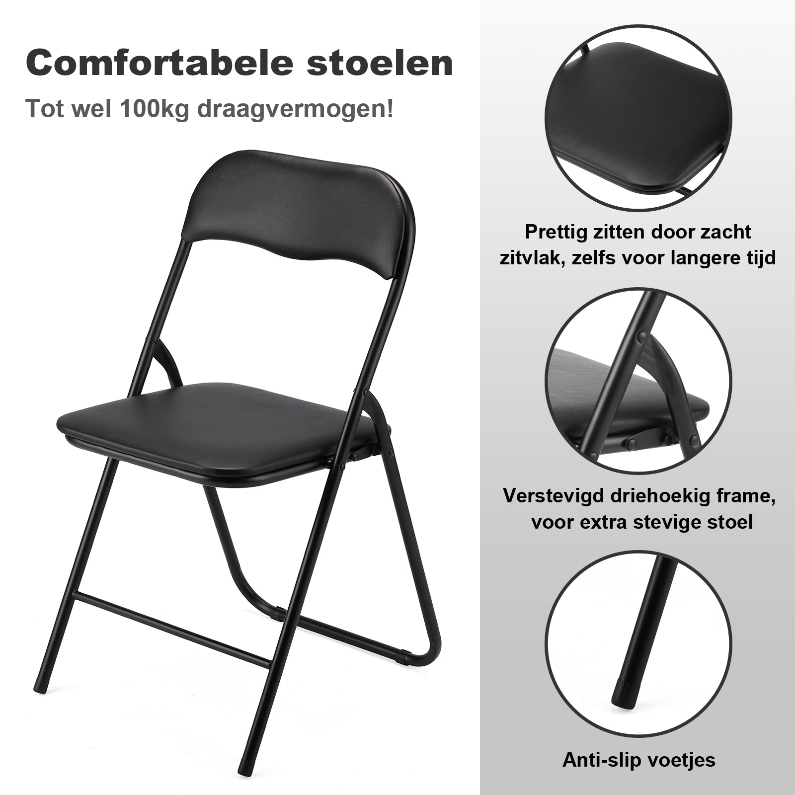 Bardi 2-delige Klapstoelen set PVC zwart - 100 kg draagvermogen