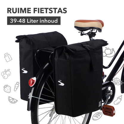 Brisby Dubbele Fietstas Rolltop Zwart 39-48L Waterdicht Geschikt voor Elektrische Fietsen & E-Bike - Zwart