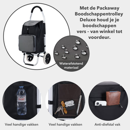 Boodschappentrolley Deluxe 50L met koelvak zwart-grijs - boodschappenwagen - steekwagenfunctie