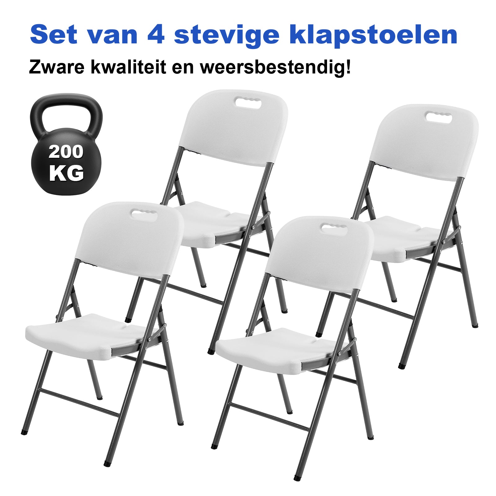 Bardi 4 Delige Klapstoelenset – Vouwstoelenset Zware Kwaliteit, Weersbestending 47 x 54 x 87 cm. – Wit