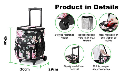 Brisby Boodschappentrolley 32L dark flower - incl. koelvak, koelelementen