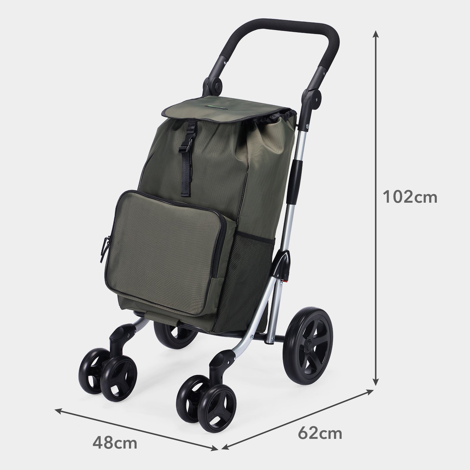 Boodschappentrolley deluxe 60L groen - koelvak - boodschappenwagen - steekwagenfunctie - verstelbaar handvat