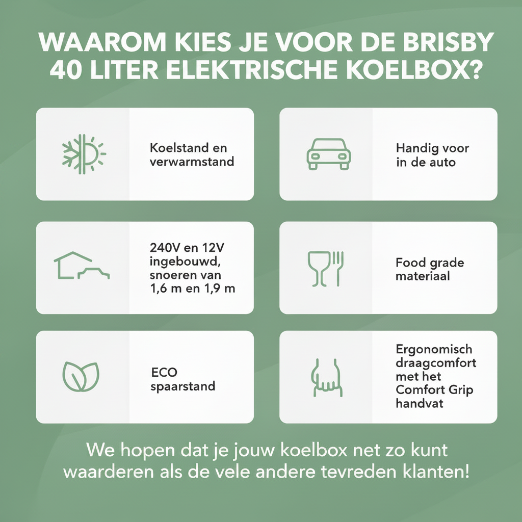 Brisby Elektrische Koelbox 40 Liter - 12V & 230V - Koelen & Verwarmen - Met Wielen & Comfort Grip® Handgrepen - Groen