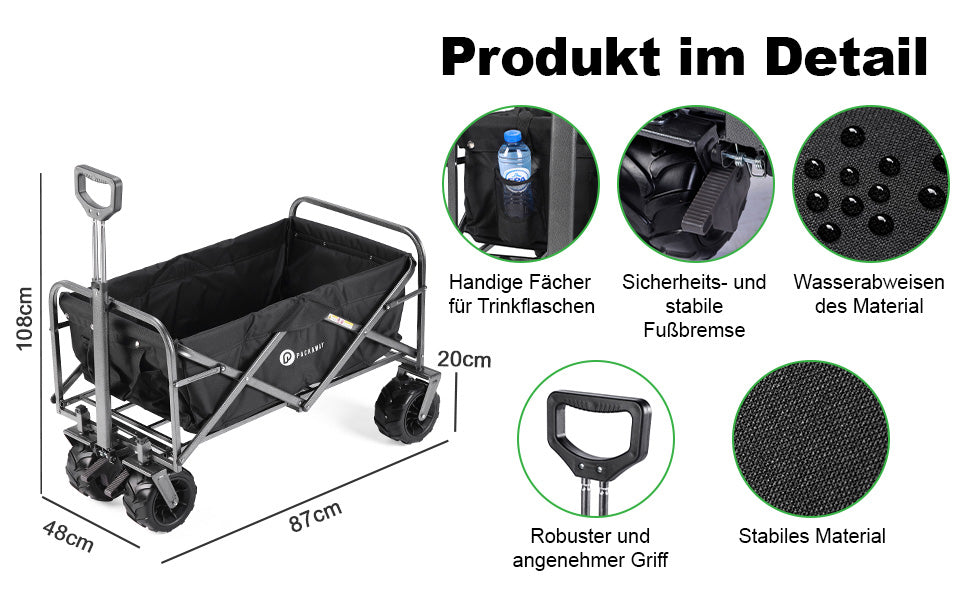 Bolderkar XL zwart -  tot 80 kg - heavy duty - 90L - opvouwbaar - wasbaar polyester - 98x45 cm