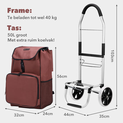 Boodschappentrolley Deluxe 50L met koelvak rood - boodschappenwagen - steekwagenfunctie