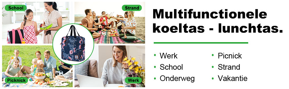 Koeltas 7L japanese flower - Lunchtas - 4-laags geïsoleerd - 2 gratis koelelementen - incl. schouderband