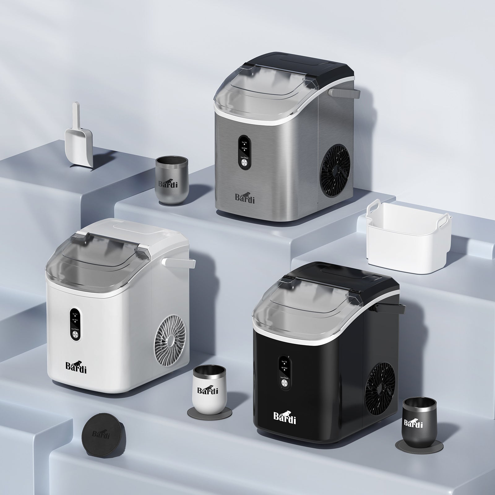 Bardi Nugget IJsblokjesmachine Rond 1,1L zwart - 15 kg/24 uur - incl. thermosbeker