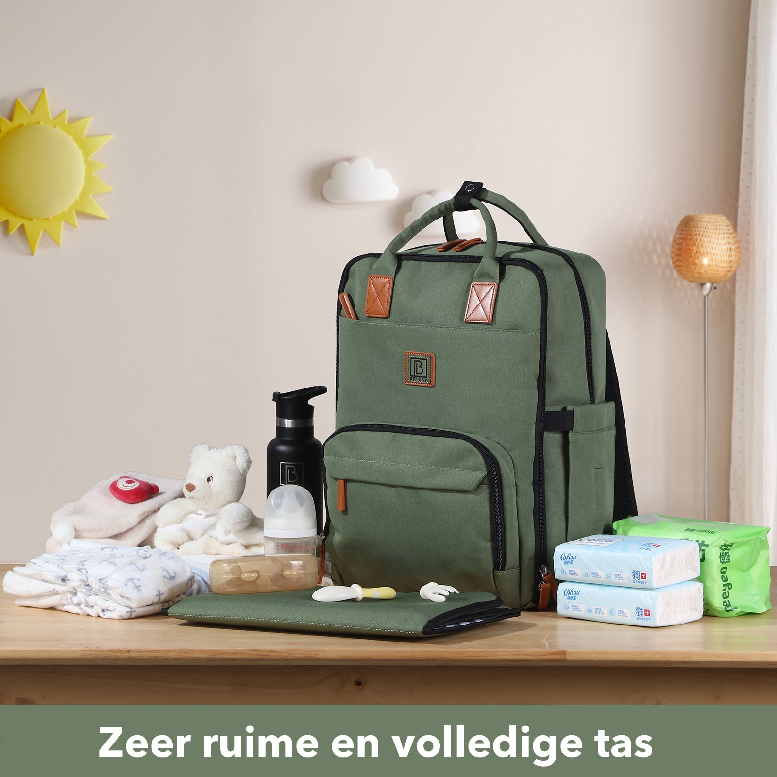 Brisby Luiertas original groen - incl. buggymontage en verschoningsmat