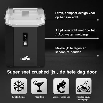 Bardi 1.1L - Nugget IJsblokjesmachine Square - Crushed Ice Maker met IJsschep - 15kg/24 uur - Ijsblokjesmaker - Met Luxe Thermosbeker - Zwart met citruspers zwart