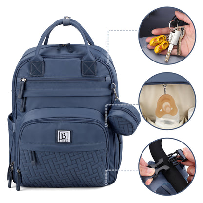 Brisby Premium Luiertas – Uitgebreide en Functionele Verzorgingstas – met buggymontage – Anti Diefstal Vakken - Reistrolley Sleeve - Inclusief verschoonmatje t.w.v.15,99 euro en speenhouder - Levenslange Garantie - Nordic Blue