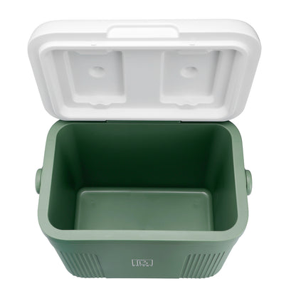 Koelbox 22L groen SET - Tot maximaal 40 uur isolatie - incl. 4 450ml koelelementen, 2 zwarte 500ml thermosflessen en 3-delige set vershoudbakjes