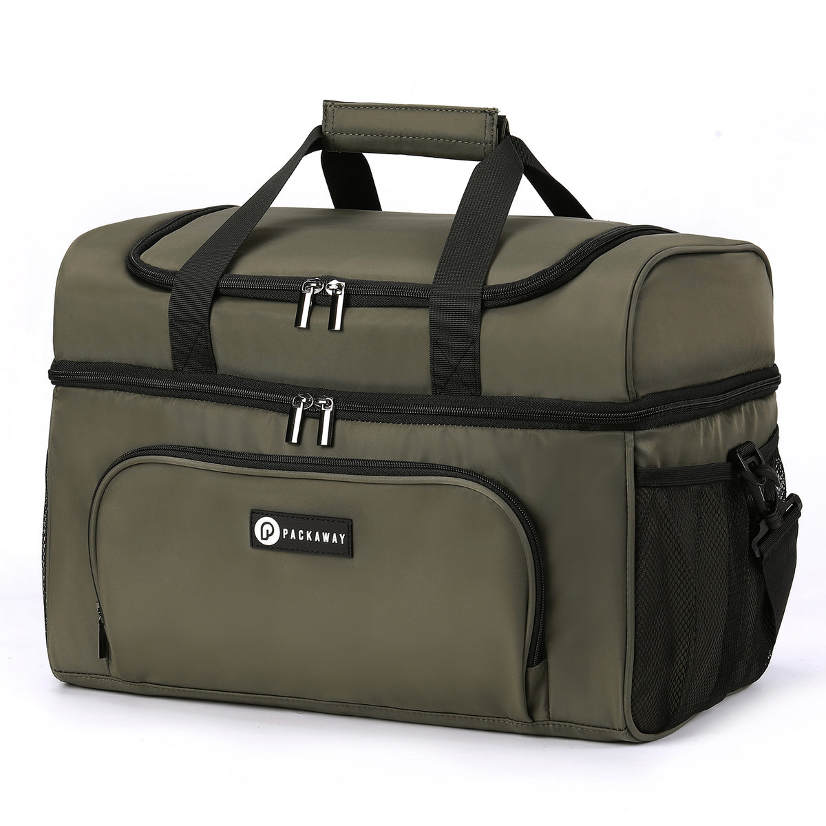 Packaway Koeltas 30L - Lunchtas - Inclusief 4 Koelelementen - Dubbel Compartiment - 4-Laags Geïsoleerd - Waterafstotend - Olive Green