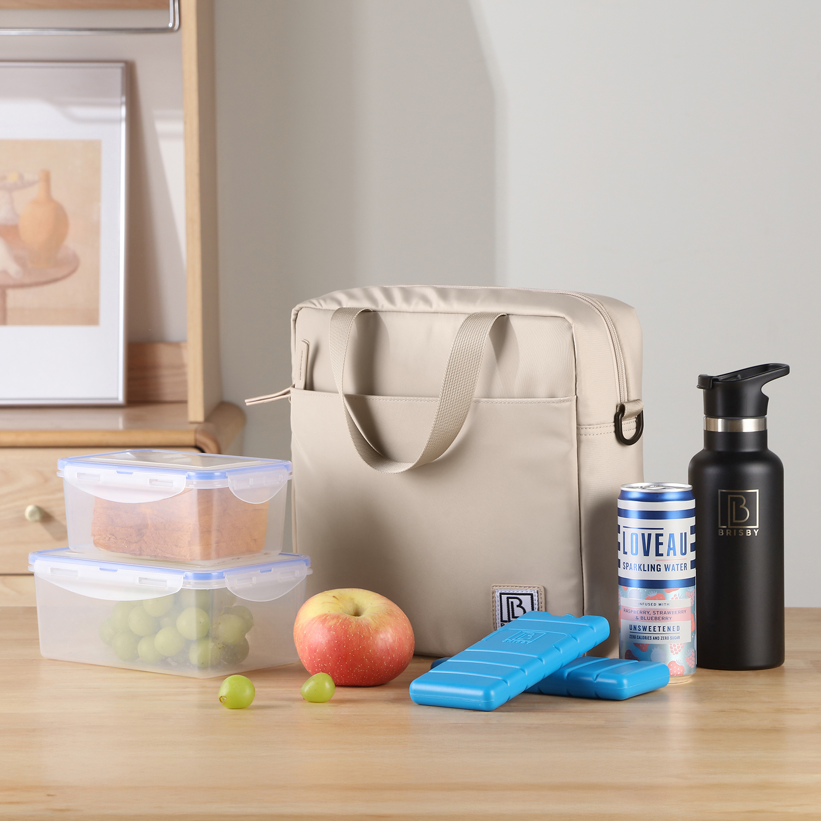 Brisby Koeltas 7L smooth champagne - incl. 2 koelelementen, schouderband