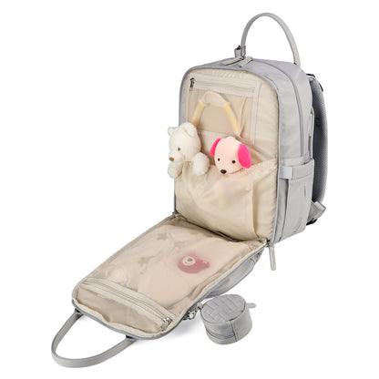 Brisby Premium Luiertas – Uitgebreide en Functionele Verzorgingstas – met buggymontage – Anti Diefstal Vakken - Reistrolley Sleeve - Inclusief verschoonmatje t.w.v.15,99 euro en speenhouder - Levenslange Garantie -Modern Grey