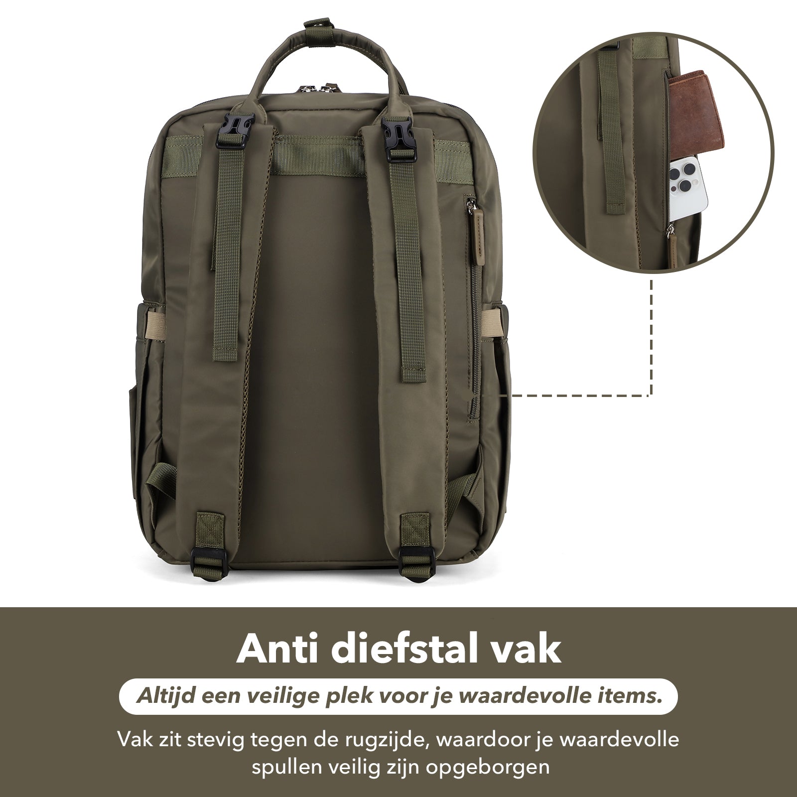 Brisby slijtvaste Luiertas – verzorgingstas – met buggymontage - Olive Green