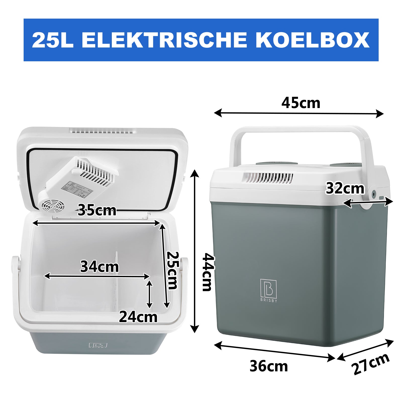 Elektrische koelbox 25L groen - AC/DC 12V, 220/230V - incl. divider en vershoudbakjes - vergrendelbare deksel