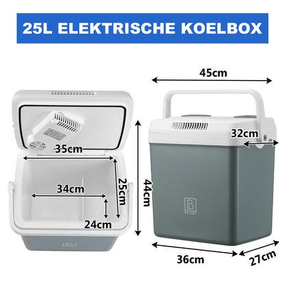 Elektrische koelbox 25L groen - AC/DC 12V, 220/230V - incl. divider en vershoudbakjes - vergrendelbare deksel