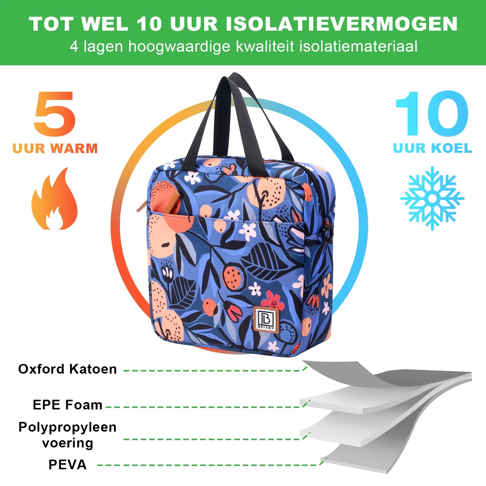 Koeltas 7L valencia - Lunchtas - 4-laags geïsoleerd - 2 gratis koelelementen - incl. schouderband