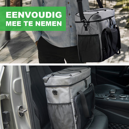 Koeltas 40L zwart/grijs met grijze binnenzijde - Lunchtas - 4-laags geïsoleerd - 6 gratis koelelementen - incl. schouderband