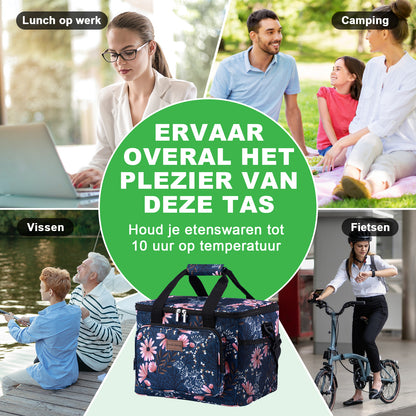 Koeltas 15L japanse bloem - lunchtas - 4-laags geïsoleerd - opvouwbaar - incl. 2 gratis koelelementen en draagband