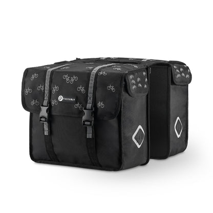 Packaway Double Panniers - Waterproof Panniers Electric Bike - Reflective - Bike Pattern Black 36 Liters