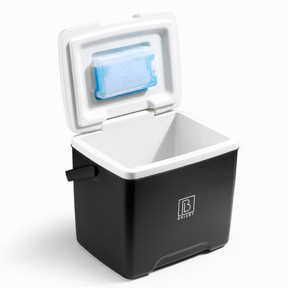 Brisby Koelbox - Frigobox - 13L- Zwart- Tot maximaal 40 uur isolatie - Incl. 2 dikke koelelementen van 450ml - Met koelelementen vergrendeld in deksel en Brisby 500ml Zwarte Dubbelwandige Thermosfles