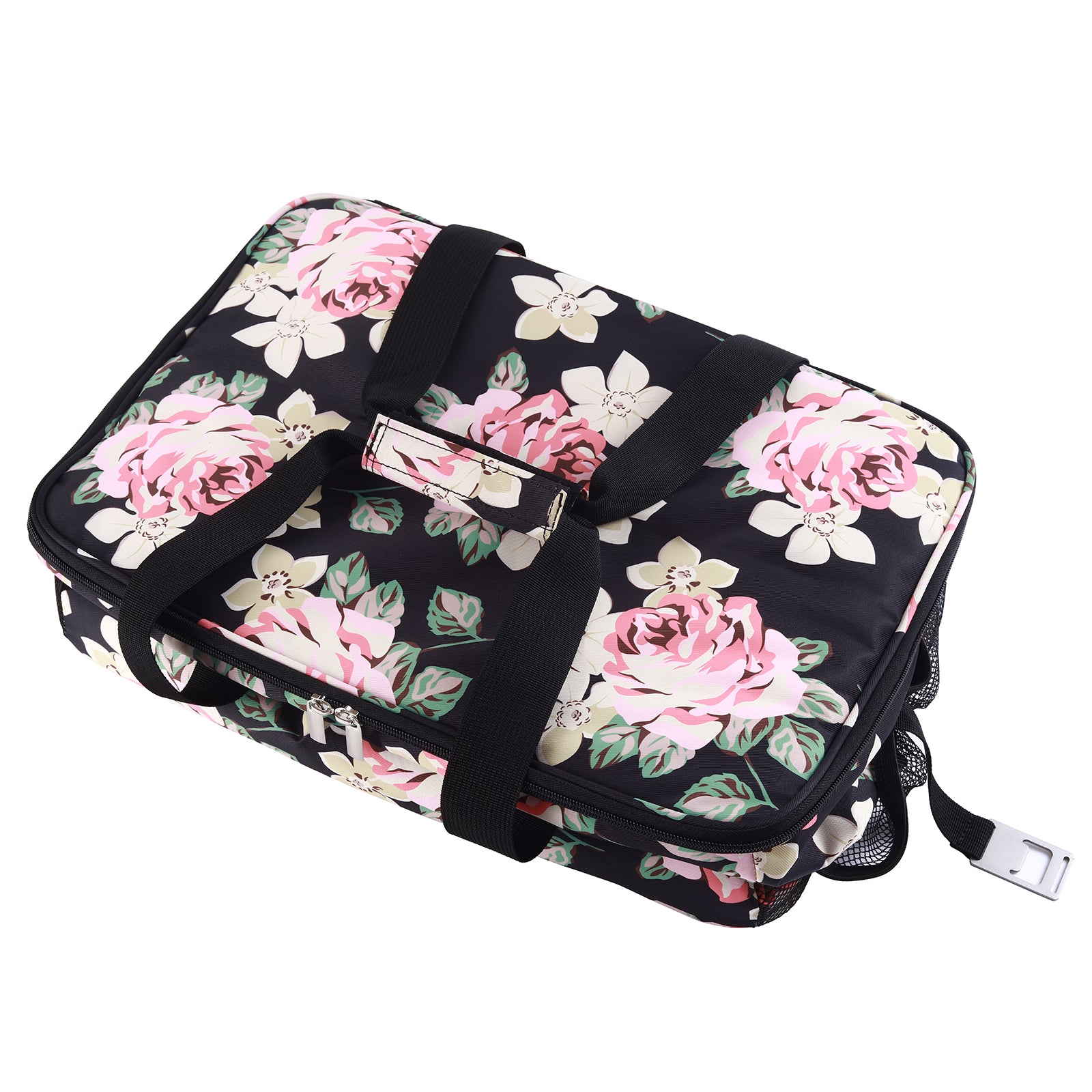 Koeltas 40L black flower - lunchtas - opvouwbaar - 4-laags geïsoleerd - incl. 6 gratis koelelementen en draagband