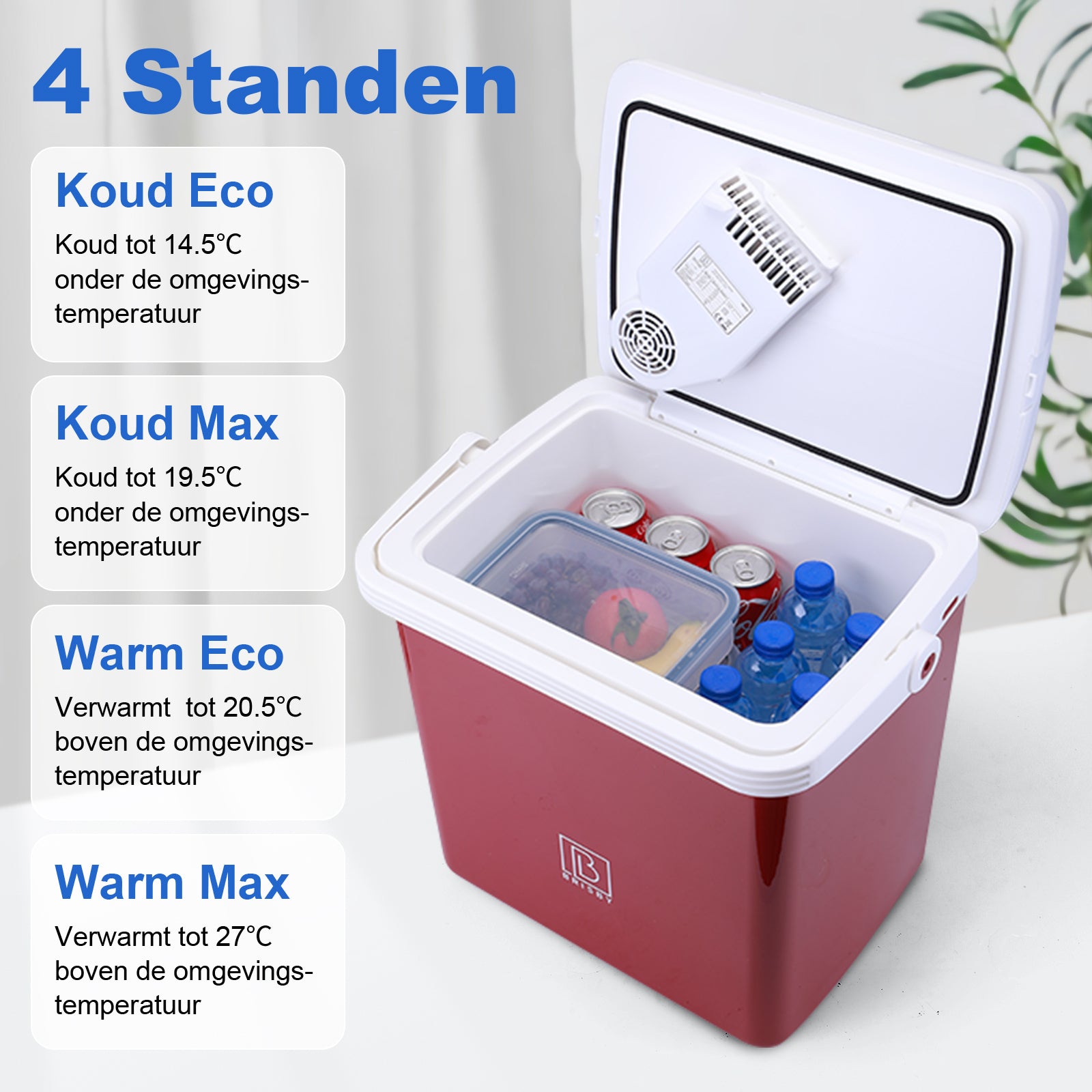 Elektrische koelbox 25L rood - AC/DC 12V, 220/230V - incl. divider en vershoudbakjes - vergrendelbare deksel