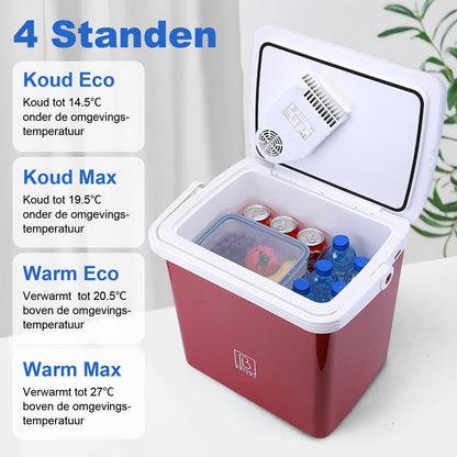 Elektrische koelbox 25L rood - AC/DC 12V, 220/230V - incl. divider en vershoudbakjes - vergrendelbare deksel