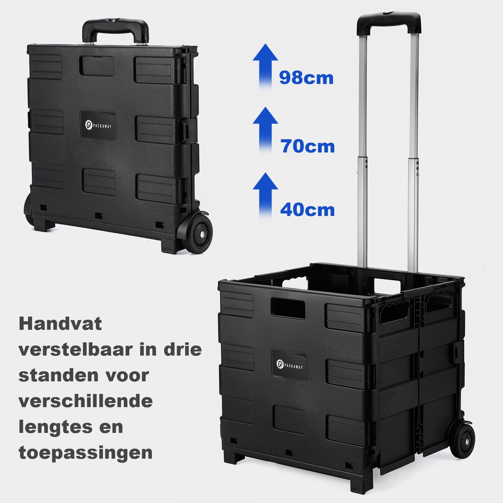 Boodschappentrolley 50L XL zwart - boodschappenkrat - 35 kg draagvermogen - zonder deksel en telescopisch handvat