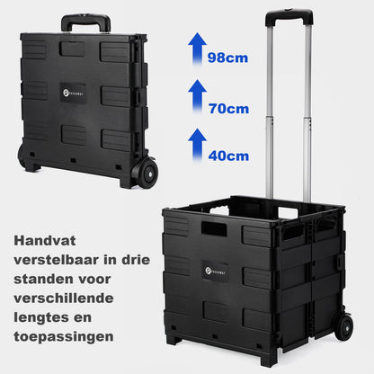 Packaway XL Opvouwbare Boodschappentrolley met wielen - Boodschappenkrat - Opbergbox - Boodschappenwagen - Vouwkrat - 50 Liter - Zwart