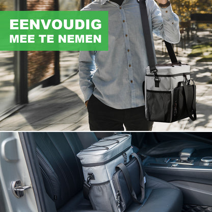 Koeltas 15L zwart grijs - Lunchtas - 4-laags geïsoleerd - 2 gratis koelelementen - incl. schouderriem