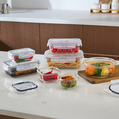 Bardi Glazen Vershoudbakjes 9-delig – Meal Prep Bakjes – Luchtdicht & Lekvrij – Oven, Magnetron & Vriezer – 9 Wondersponzen + 40 Prep & Store Labels