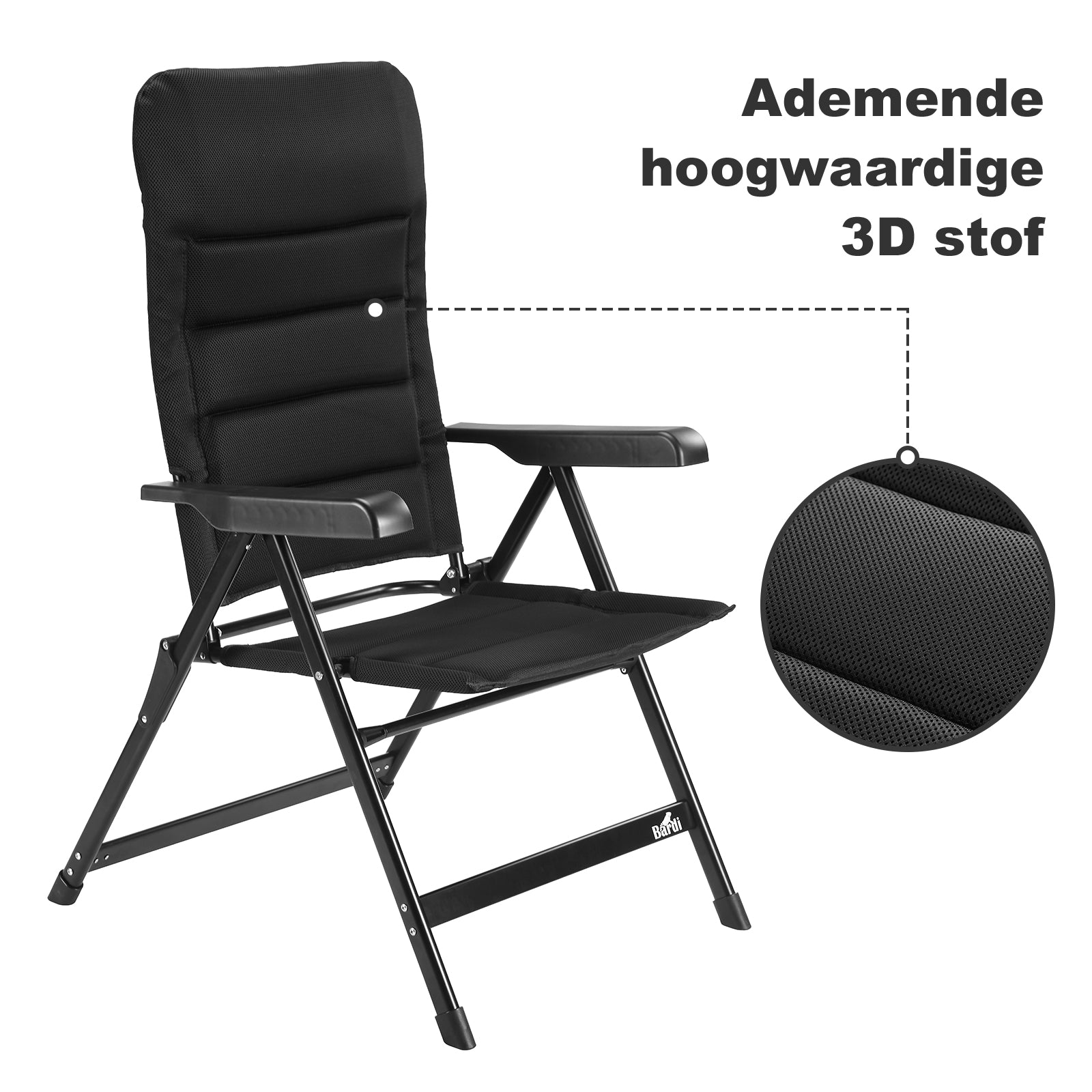 6-delige luxe campingstoelen set - 7 standen - 120 kg draagvermogen - lichtgewicht - zwart
