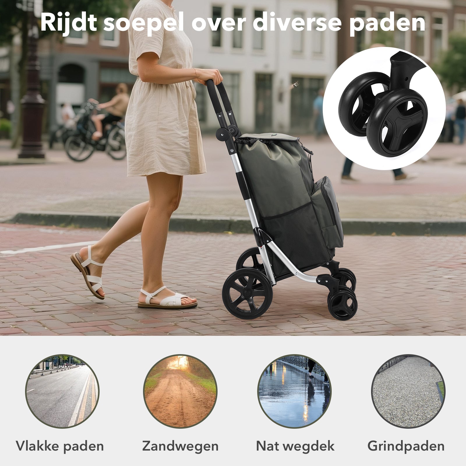 Boodschappentrolley deluxe 60L groen - koelvak - boodschappenwagen - steekwagenfunctie - verstelbaar handvat